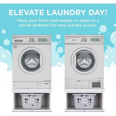 Ivation White Wooden Laundry Pedestal with Storage Compartment