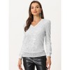 INSPIRE CHIC Women's V Neck Long Sleeve Party Metallic Sparkly Sequin Top - 4 of 4