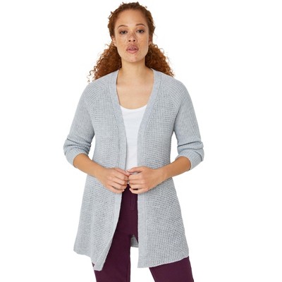 ellos Plus Size Open Front Waffle Cardigan