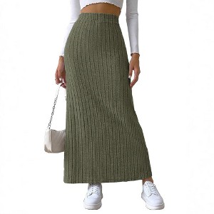 Women's High - Waisted Side Slit Slim - Fit Knitted Midi Skirt, Casual Pencil Skirt with Knit Fabric - 1 of 4