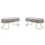 Simple Relax Set of 2 Velvet Bench with Metal Base in Grey
