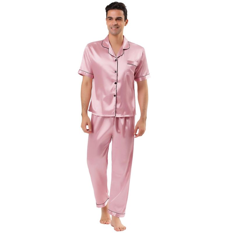 Lars Amadeus Men's Classic Satin Pajama Sets Short Sleeves Night Sleepwear, 2 of 7