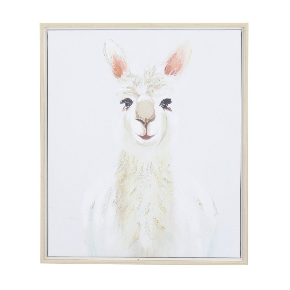 Photos - Garden & Outdoor Decoration Canvas Llama Framed Wall Art with Brown Frame White - CosmoLiving by Cosmo