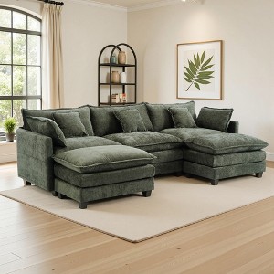 EHMKNP 3-Seat U-Shaped Modern Cloud Couch - Chenille Modular Sectional with Deep Seat, 2 Ottoman & 4 Pillows for Home/Apartment Spaces - 1 of 4
