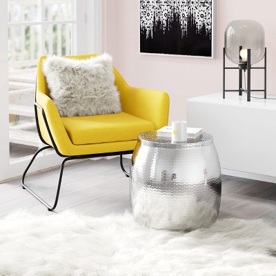Silver Hammered Metal Drum Accent Table