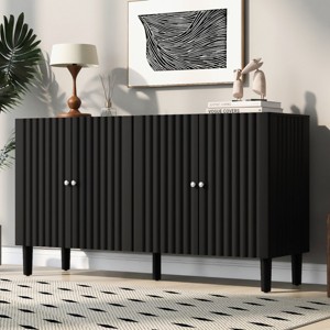 Elegant Wooden Sideboard Cabinet,Four-Door Storage Cabinet with Wavy Pattern Doors,Cylindrical Legs and Metal Handles,Adjustable Shelf-Cuddlewood - 1 of 4