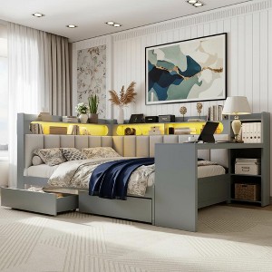 Polibi Full Size Daybed with Upholstered Storage Headboard, LED Lighting and Charging Station - 1 of 4