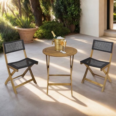 Hrinhom 3-Pieces Outdoor Furniture Set,Wood Patio Bistro Set With 2 Chairs And 1 Side Table