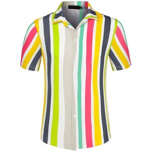 Lars Amadeus Men's Summer Irregular Printed Camp Collar Short Sleeves Button Down Hawaiian Shirt - 1 of 4