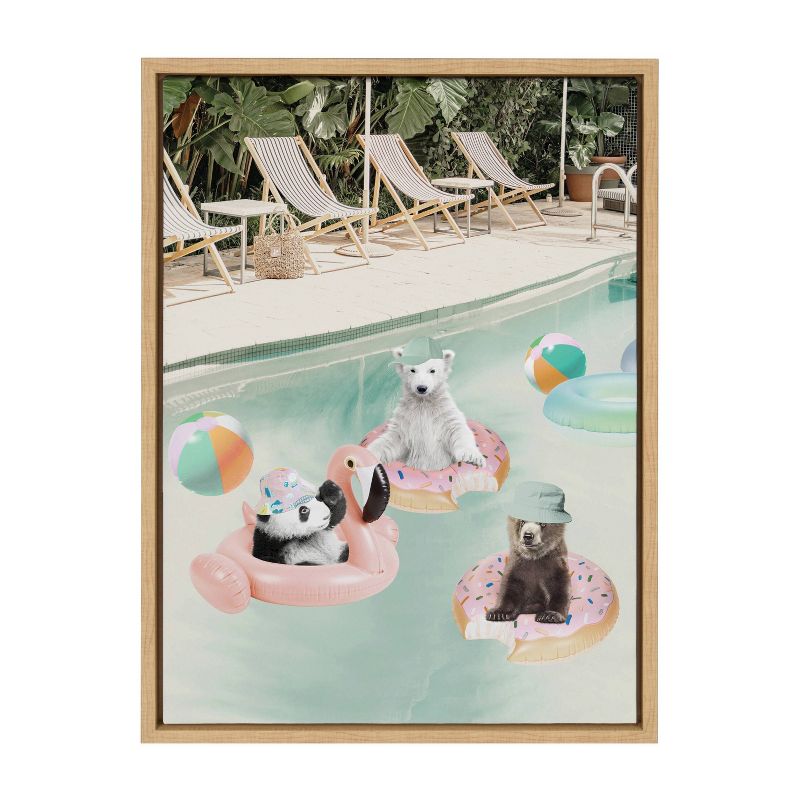 Kate &#38; Laurel All Things Decor 18&#34;x24&#34; Sylvie Pool Party Framed Canvas Wall Art by July Art Prints Natural Animal Pool House, 1 of 7