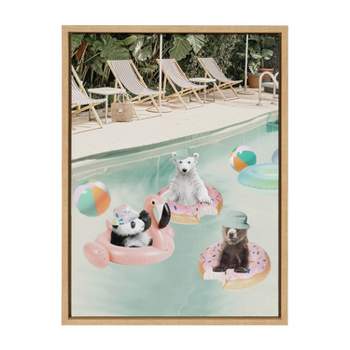 Kate & Laurel All Things Decor 18"x24" Sylvie Pool Party Framed Canvas Wall Art by July Art Prints Natural Animal Pool House
