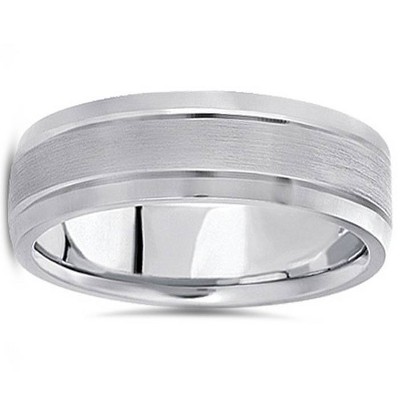 Pompeii3 7mm Mens Brushed Flat Wedding Band 14K White Gold