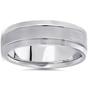 Pompeii3 7mm Mens Brushed Flat Wedding Band 14K White Gold - 1 of 4