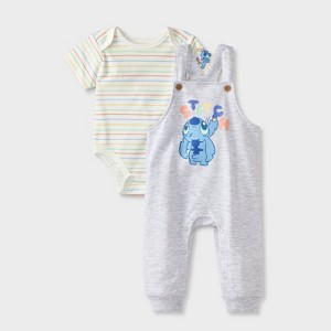 Baby Boys' 2pc Disney Lilo & Stitch Long Sleeve Bodysuit and Overalls Set - Oatmeal - 1 of 4