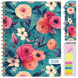 HARDCOVER 2026 Planner, 8.5"x11": 14 Months (Nov 2025-Dec 2026), Daily/Weekly/Monthly,  Bookmark, Pocket Folder w Sticky Notes (Teal Floral) - 1 of 4