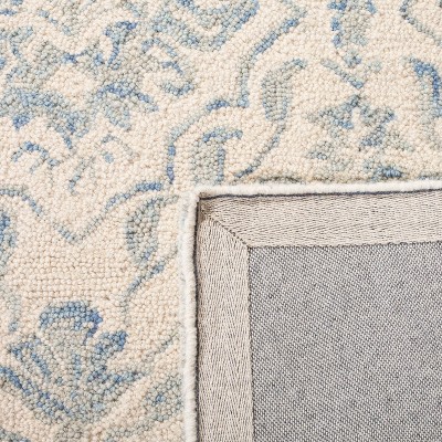 Handmade Light Blue and Ivory Wool Tufted Square Rug 7'x7'