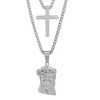 Steeltime Men's stainless steel double layered cross and jesus with simulated diamonds necklace. Color Options: Silver, Gold - 2 of 4
