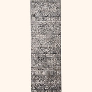 HomeRoots 8' Gray and Ivory Abstract Runner Rug - 1 of 4