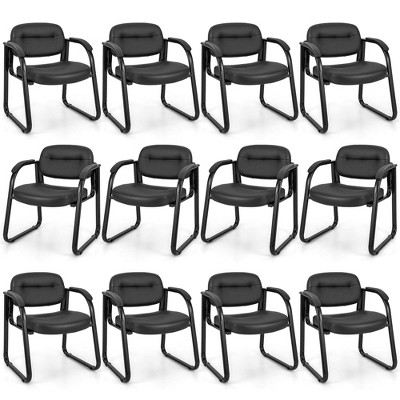 Costway Waiting Room Chair Set of 2/4/6/8/10/12 with Sled Base and Padded Arm Rest Home Black