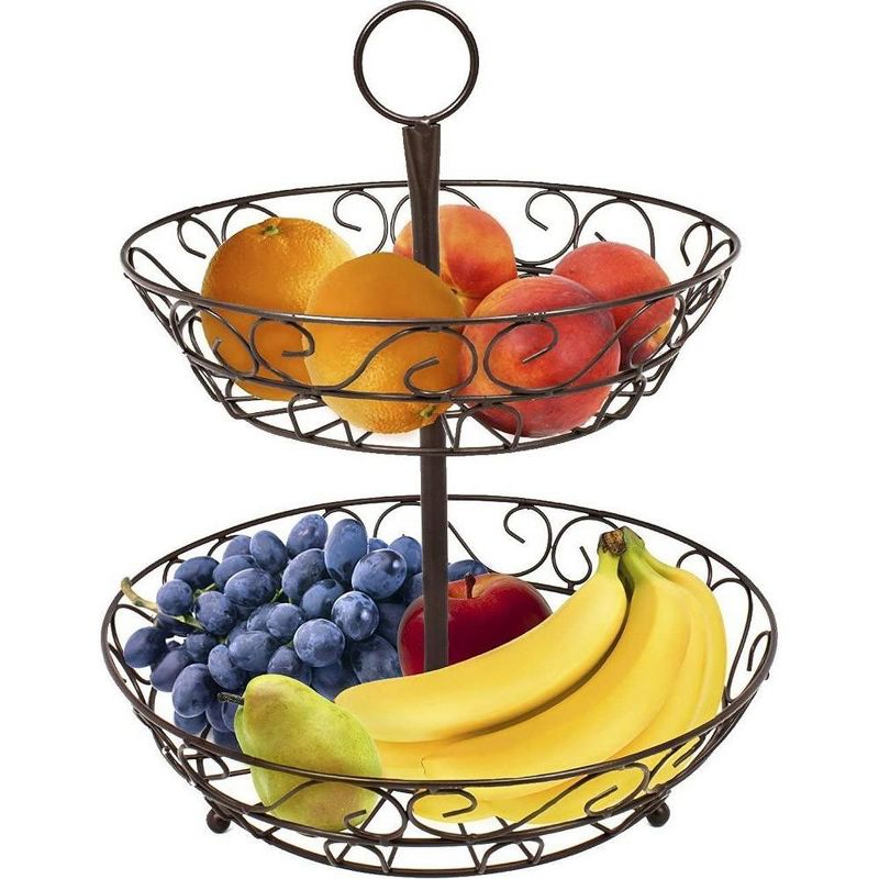 Sorbus 2-Tier Metal Countertop Fruit Basket & Bowl Stand - Stylish Storage for Kitchen & Dining - Bronze, 2 of 6