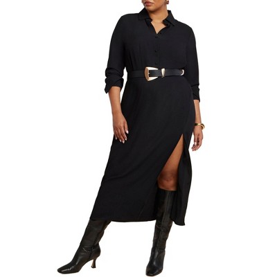 ELOQUII Women's Plus Size Collared Maxi Shirt Dress