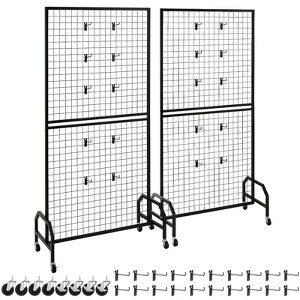 VEVOR 2 Packs Grid Wall Panels, 2.9 x 5.9 ft Wire Grid Panels Display Rack, Movable Art Display Shelf with Wheels and 10 Hooks, Black - 1 of 4