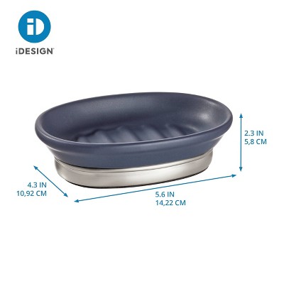 Matte Navy Ceramic and Steel Rectangular Soap Dish