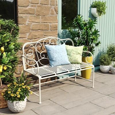 41" Retro Outdoor Garden Bench,Metal Patio Leisure Armrest Bench,2-3 Seater Metal Cut Out Backrest Park Leisure Bench-Coolbibila