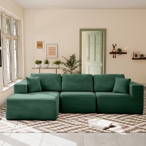 Wooakway 104"W*24"H Beige/Green/Gray/Black 4 Seat Sectional Sofa Small Space Armrest Soft Touch 5 Pillows Luxury Plush Easy Assembly - 1 of 4