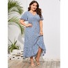 Plus Size Floral Maxi Dress Women Summer Short Sleeve V Neck High Low Dress Dark Blue Flower 5XL - 2 of 4