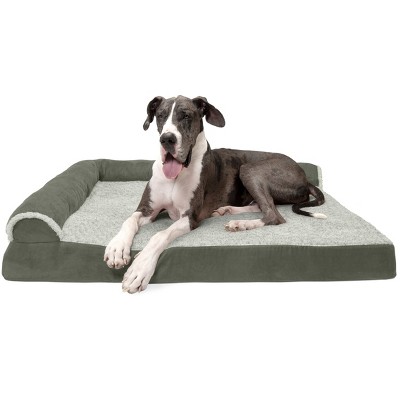 FurHaven Two-Tone Faux Fur & Suede Deluxe Chaise Lounge Orthopedic Sofa Dog Bed