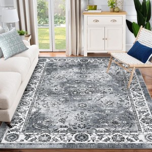 Machine Washable Rug, Foldable Velvet Carpet with Non-Slip Backing, Low Pile Soft Vintage Print, Ideal for Living Room and Bedroom. - 1 of 4