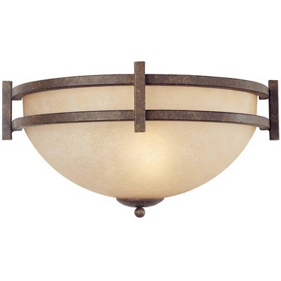 Franklin Iron Works Mission Wall Light Sconce Rustic Bronze Hardwired 14 1/2" Wide Fixture Scavo Glass Bedroom Bathroom Hallway