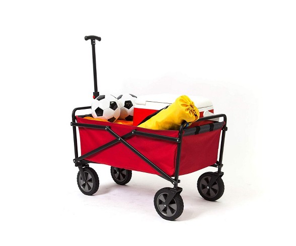 Seina Manual 150 Pound Capacity Folding Steel Wagon Outdoor Garden Cart, Red
