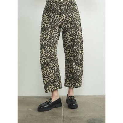 Women's Leopard High Rise Barrel Denim Jeans - Aaron & Amber