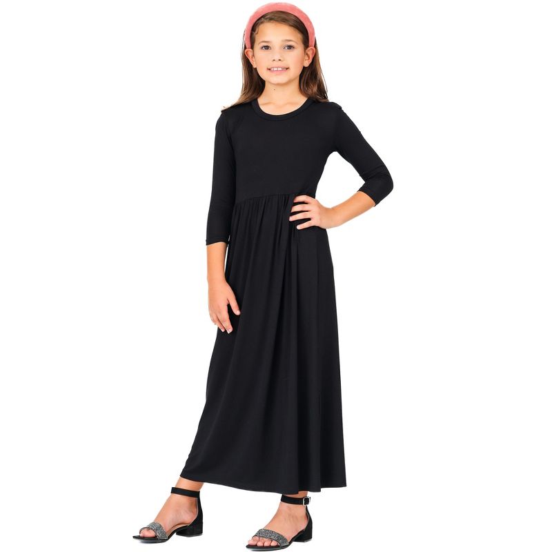 24seven Comfort Apparel Girls Three Quarter Sleeve Pleated Maxi Dress, 2 of 6