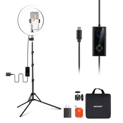 MaseiKar 12"24W High Power LED Ring Light with 71"Tripod Stand Phone Holder Compatible with iPhone for Video Recording,Bi Color Ringlight Lighting