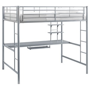 Premium Metal Full Size Loft Bed with Wood Workstation - Silver - Saracina Home