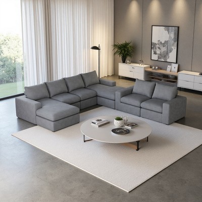 Oversized Corduroy Cloud 6-Module U-Shaped Sectional Sofa with Chaise