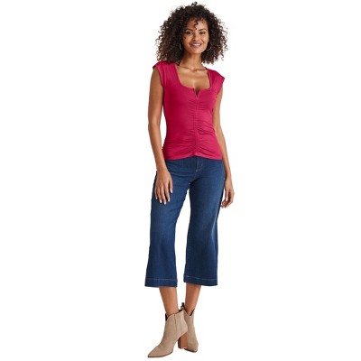 VENUS Womens Ruched Cap Sleeve Top