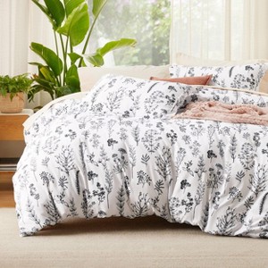 Bedsure | 2/3 Pcs Floral Printed Reversible Sage Green Comforter Set Queen Size Soft Designed Plants Pattern Bedding Set - 1 of 4