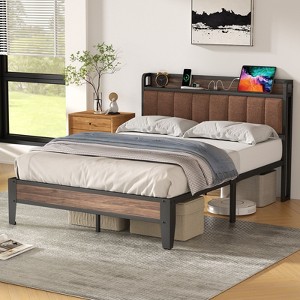 Lusimo Bed Frame Full Upholstered Platform Bed with Storage Headboard and Charging Station - 1 of 4