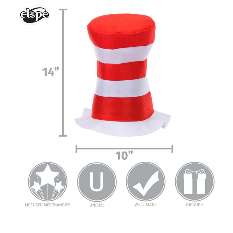 HalloweenCostumes.com    Dr. Seuss The Cat in the Hat Felt Red & White Striped Costume Hat for Kids, White/Red, 3 of 6