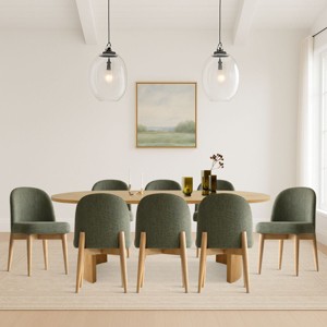9-Piece Oval Dining Table Set, Modern Wood Table in Black or Oak with 8 Upholstered Dining Chairs, Perfect for Kitchen & Dining Room- Maison Boucle - 1 of 4