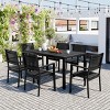 7-Piece Outdoor Dining Set, Steel Frame Armrest Single Dining Chairs with Rectangle Table, Modern Chairs with Plastic Textile–Cuddlewood - 2 of 4