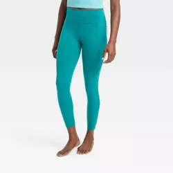 Women's Flex Ribbed High-Rise 7/8 Leggings - All in Motion™ Turquoise Green XXL