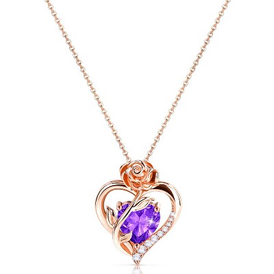 Molenia Heart Birthstone Necklace for Women 925 Sterling Silver Rose Gold Necklace Pendant Jewelry Christmas Anniversary Birthday Gifts for Her