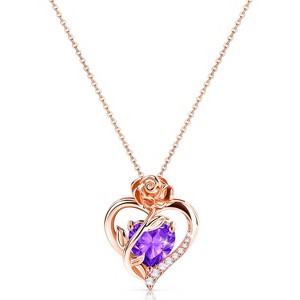 Molenia Heart Birthstone Necklace for Women 925 Sterling Silver Rose Gold Necklace Pendant Jewelry Christmas Anniversary Birthday Gifts for Her - 1 of 4