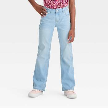 Girls' Mid-rise Wide Leg Crop Jeans - Cat & Jack™ Light Wash 4 : Target