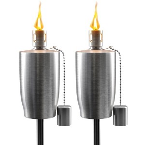 Sorbus 5 ft Set of 2 Stainless Oil Burning Cylinder Shape Steel Torch - Great for backyard decorating and lawn lighting - 1 of 4